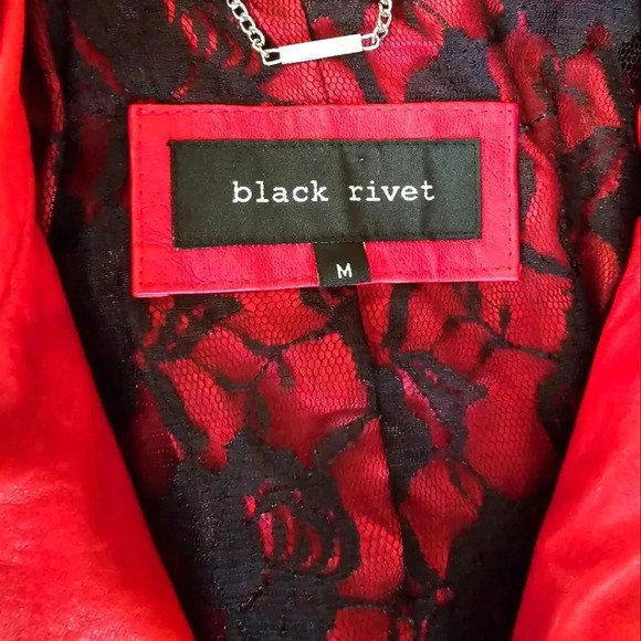 Black river red leather zipper biker motorcycle jacket size M women's - Picture 11 of 13